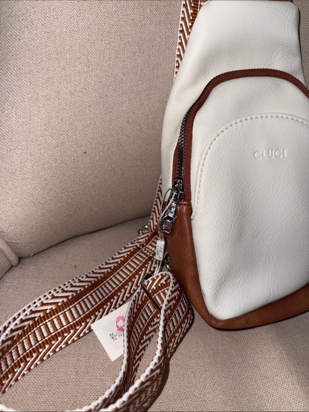 Cluci Cream and Brown Crossbody Sling Bag - Picture 5 of 13